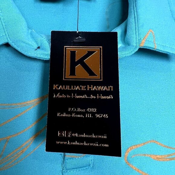 Kauluae Boys Youth Medium Miulana Palani Pullover Polo Shirt Seafoam Teal Gold - Picture 8 of 9
